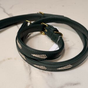 Kit Collare e Guinzaglio in pelle con foglie ricamate
