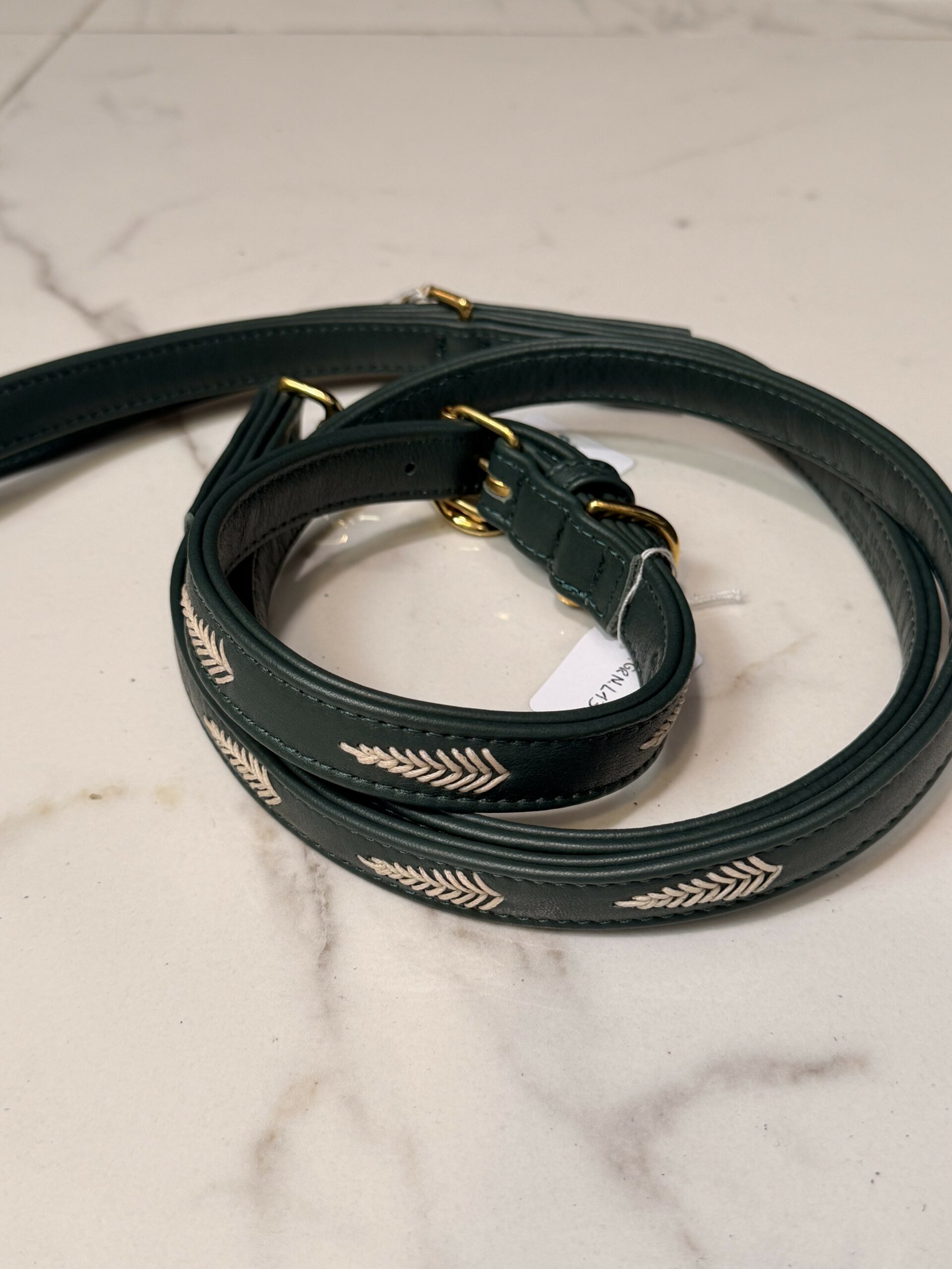 Kit Collare e Guinzaglio in pelle con foglie ricamate