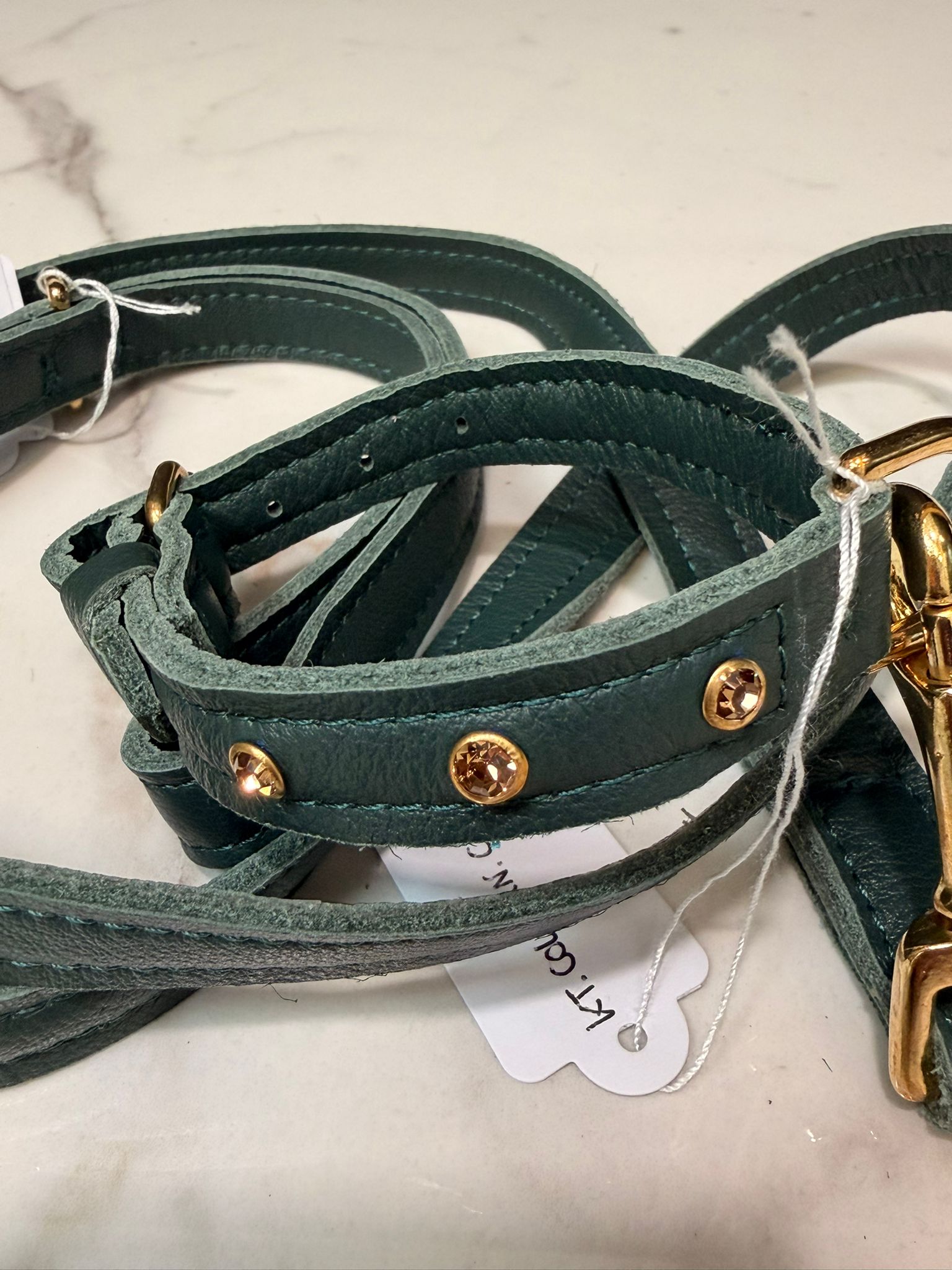 Guinzaglio in pelle con cristalli topaz