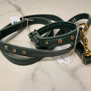 Kit Collare e Guinzaglio in pelle con cristalli topaz